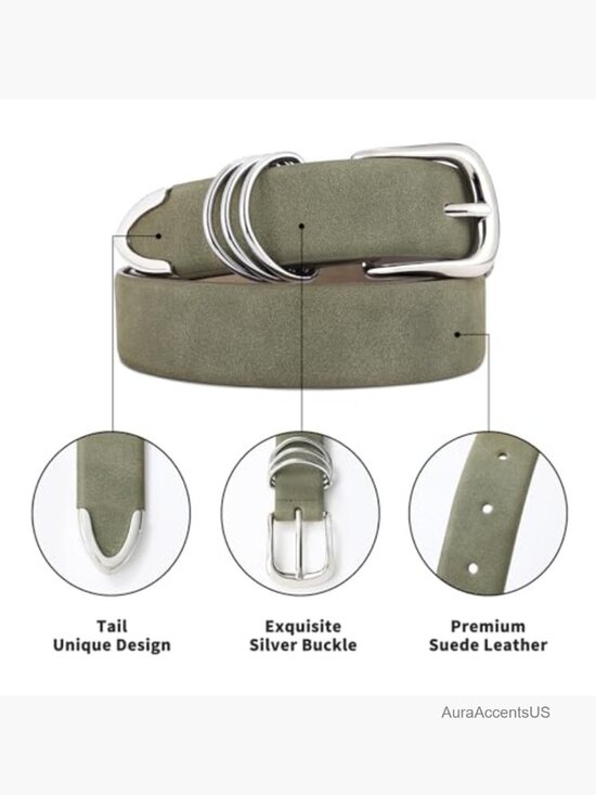 Genuine Leather Belt with Gold Buckle, Suede Waist Belt for Women main image 6